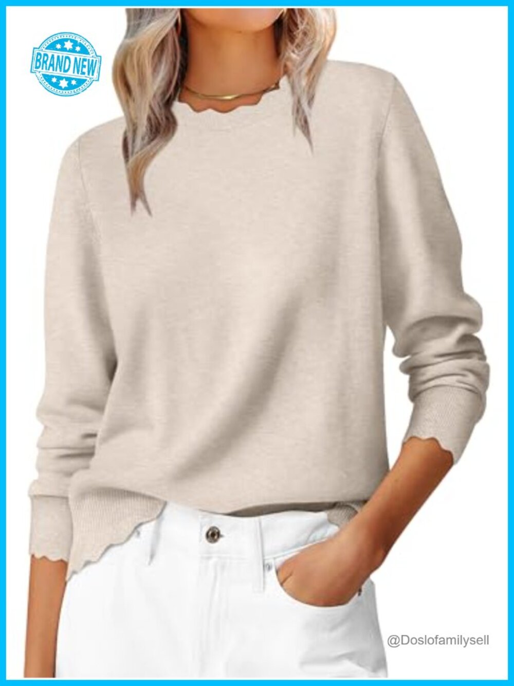 ANRABESS Women's Lightweight Knitted Pullover Sweater with Scallop Edge Long